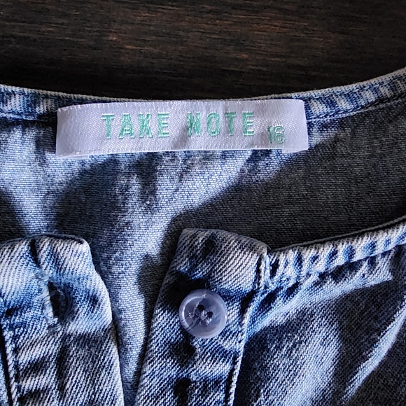 Take Note Girls Tiered Denim Button-down Dress, size 16 - Picture 2 of 9